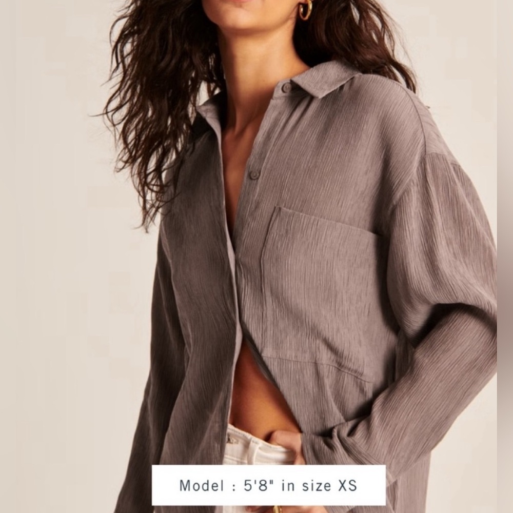 Abercrombie and fitch brown gauzy crinkle button down